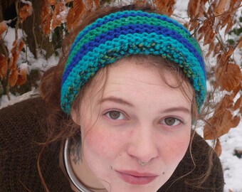 Vegan Knit Headband Knitted Earmuffs Handmade Earwarmer Boho Messy Bun Hat, I will search for you in mermaid waters.
