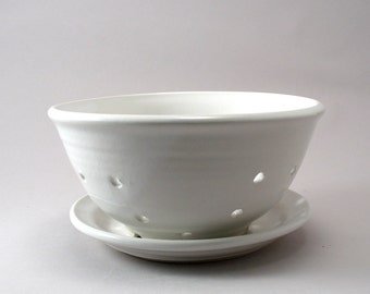 Berry Bowl - Pottery Strainer - Colander - White - Ceramic Fruit Bowl - Classic White Gloss Glaze - Stoneware