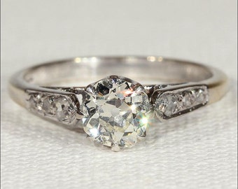 Antique Edwardian Solitaire Diamond Ring in 18k Gold and Platinum