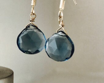 London Blue Topaz Earrings London Blue Earrings December Birthday December gift Quartz Earrings December Birthstone