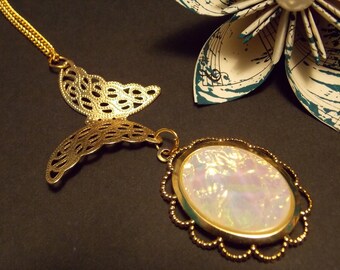 Gold Butterfly Opal Necklace