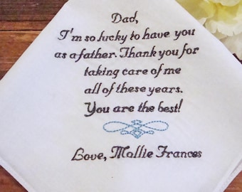 Personalized Father of the Bride Handkerchief, Lucky To Have You As A Father Wedding Day Keepsake - Thread Born Memories