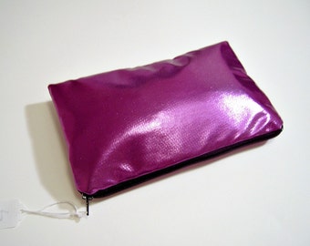 Magenta Pink Shiny Zippered Pouch or Clutch Purse