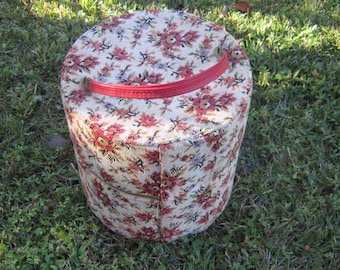 needlepoint hat box wig box large zippered round box vintage