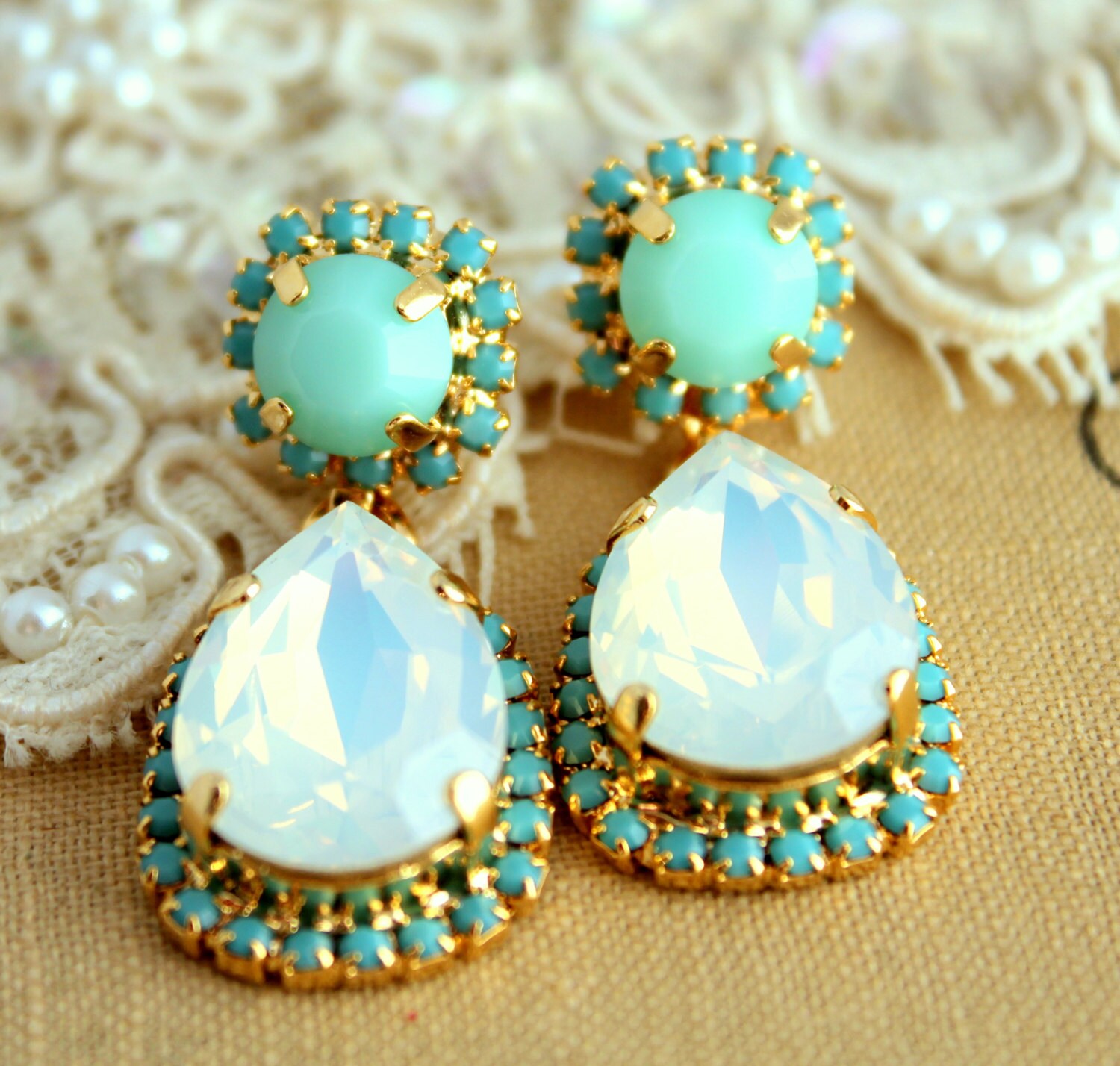 Turquoise Chandelierbridal Swarovski Crystal Chandeliers Zoom