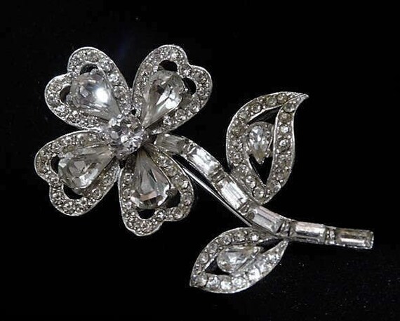 Rhinestone Brooch / Signed Kramer of NY New York/ Mid Century Rhinestone Brooch