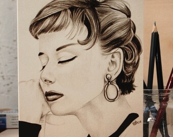 Audrey Hepburn A5 Greetings Card From Original Pencil Portrait Drawing Vintage Fashion 1950s Film Stars Hollywood