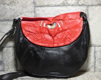 Cross Body Adjustable Purse With Face Monster Black Leather Unique Gift 453