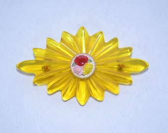 Yellow Brooch With Tiny Roses