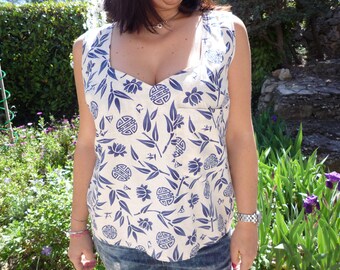Tank top with square front neckline cotton yarn