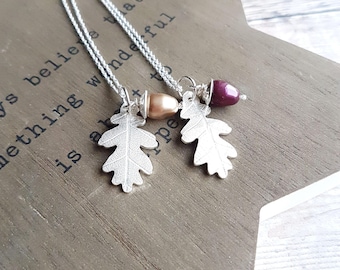 Sterling Silver Oak Leaf Necklace & Swarovski Pearl Acorn