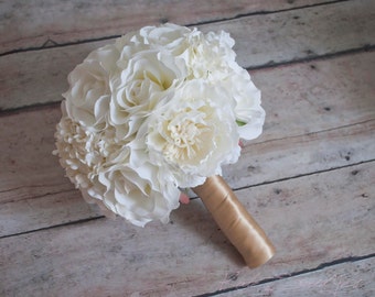 Wedding Bouquet Ivory Peony Rose Hydrangea Silk Wedding Bouquet