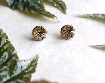 Waterlily Earrings, Lily Pad Jewelry, Tiny Gold Studs, Water Lily Post Earrings, Lilypad Jewelry, Hand Painted Earrings, Pond Lily Pad