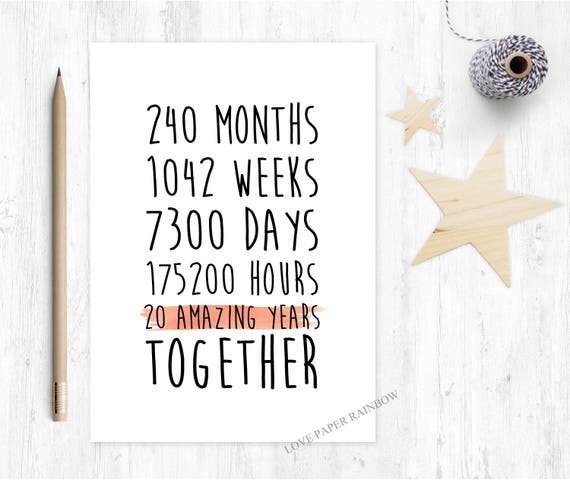 20th anniversary card, 20th wedding anniversary card, 20 amazing years, 20 years together, valentines card, gay anniversary card