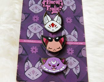 Floral Frolic Fox Tiger Enamel Pin Set