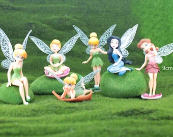 1 set of 6 Fairies Figurine, Terrarium Miniature, Fairy Garden Tiny Tinkerbell Cute lovely Accessory Toy Gift For daughter granddaughter