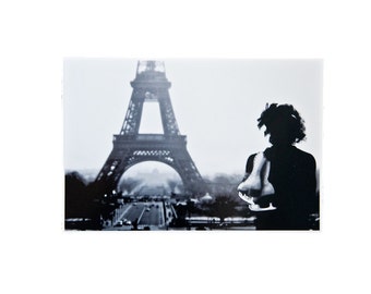 Vintage Figure Skater in Front of the Eiffel Tower Figure Skating Original Artwork Figure Skating Card