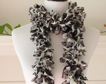 Crochet Leopard print Yorganza Ruffled Scarf