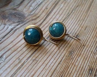 Blue agate earrings // brass earrings // dainty earrings // agate earrings // brass jewelry