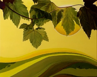 Landscape with grape leaves