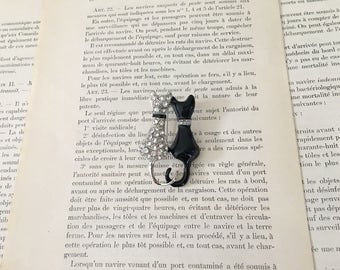 Cat Rhinestone Brooch.Cat Brooch.Cat Pin.Kitten Brooch.Kitty Brooch.Kitten Pin.Crystal Cat.Black Cat.White Cat.Friendship.Art Deco Style
