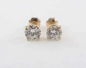 14k Yellow Gold Diamond Stud Earrings - Genuine Brilliant Diamond Earrings 1.15 carats