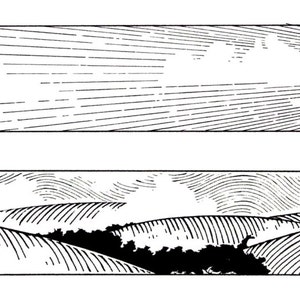 Woodcut-style Landscape Print