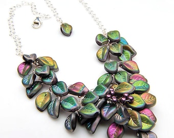 Gray Burgundy Statement Necklace, Gray Burgundy Bib Necklace, Nature Jewelry, Wedding Jewelry, Winter Jewelry, Cyber Monday