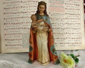Lovely Statue Virgin Mary our Lady Madonna Infant Child Plaster Polychrome