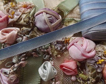 Antique Vintage French Blue Ombre RIBBON Trim ~ BTY ~ 1/4" wide