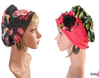 REVERSIBLE "Gwen" beret in wax & its removable fabric flower