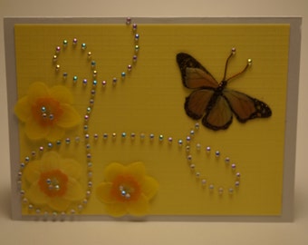 Handmade Yellow Daffodil and Monarch Butterfly Card