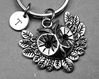 Owl keychain, owl charm, bird keychain, friendship keychain, personalized keychain, initial keychain, customized keychain, monogram
