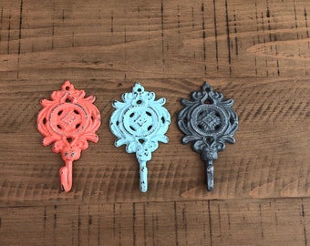 Cast iron Decorative wall hook/Pick color/ Shabby chic metal hooks/ Vintage hook/ cabin/ french country/ beach/ metal wall hook/mud room