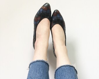 Vintage Shoes, Vintage Heels, Leather Shoes, Italian Leather, 80s Heels, Vintage Pumps, Retro Black Shoes, 37.5