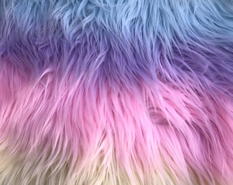 60" Wide Multi-Pastel Shag Faux Fur Fabric - Unicorn Stripes