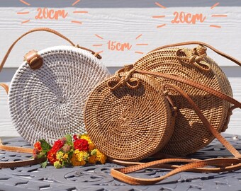 Round Rattan Ata Bag 15cm, 20cm, ata bag, bali bag, summer bag, bohemian, travel, tropical, statement bag, crossbody bag white rattan bag