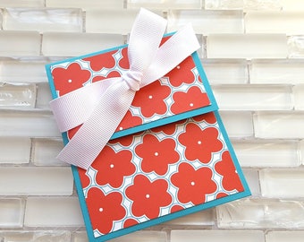 Red Flowers Gift Card Holder, Gift Card Envelope, Money Holder, Birthday Gift Card Holder, Gift Card Box, Red and Turquoise Blue Flowers