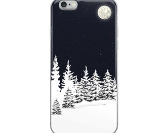 iPhone 6/6S/6S+/6+/7/7+/8/8+/X Case - Snowy Pine Trees under the Moonlight