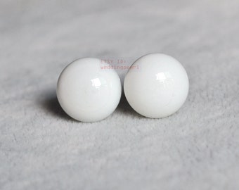 white glass bead earrings, white button earrings, white earring, stud earrings,women earring