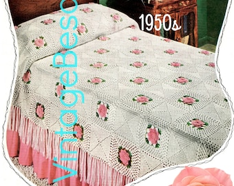 INSTANT DOWNlOAD • PdF Pattern • Afghan Crochet PATTERN • Vintage 1950s ROSE Bedspread • Retro Crochet Pattern • Granny Square Motif Style