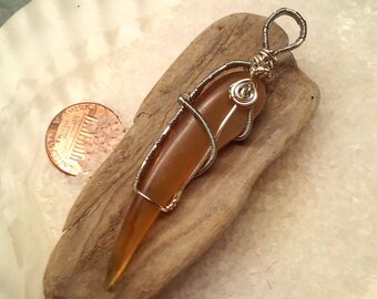 Wire wrapped stone claw pendant