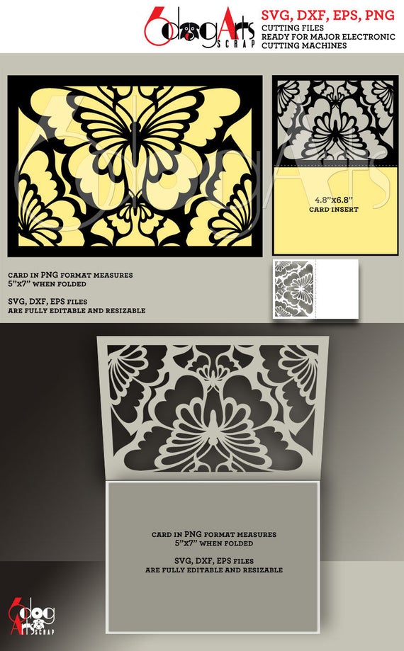 Butterfly Lace Card Template Digital Cut SVG DXF Files Wedding