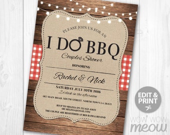 I Do BBQ Invitation Couples Shower Printable Invite Engagement Party INSTANT Download Lights Check Personalize Editable Printable Edit