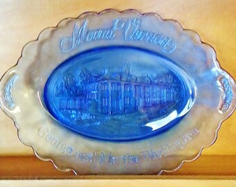 Vintage 1979 Avon MOUNT VERNON Cobalt Glass Plate George & Martha Washington
