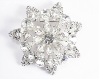 Vintage Clear Rhinestone Brooch Mid Century 1960s