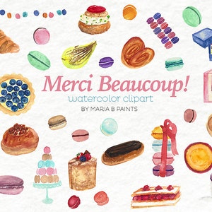 Watercolor Clip Art - Pastries - French Macarons - Sweet - Pastry - Instant Download - Personal Use - Creme Brûlée - Fruit Tart - Patisserie
