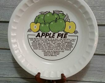Vintage Ceramic Apple Pie Plate With Recipe, Deep Dish Pie Plate, Vintage Bakeware