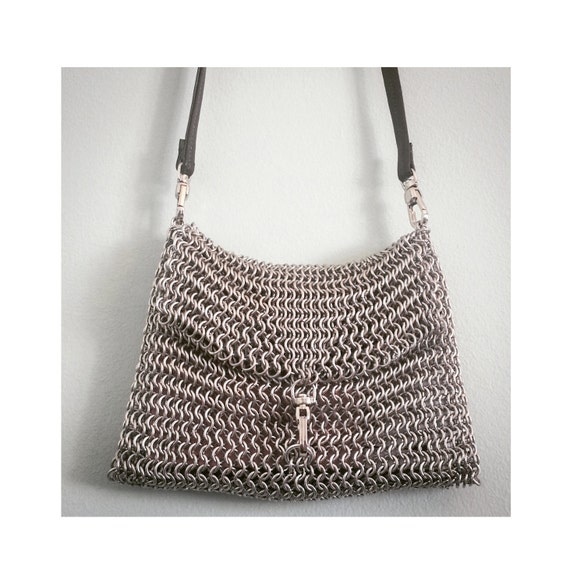 Handmade Chainmail Shoulder Bag in Metallic Silver Color