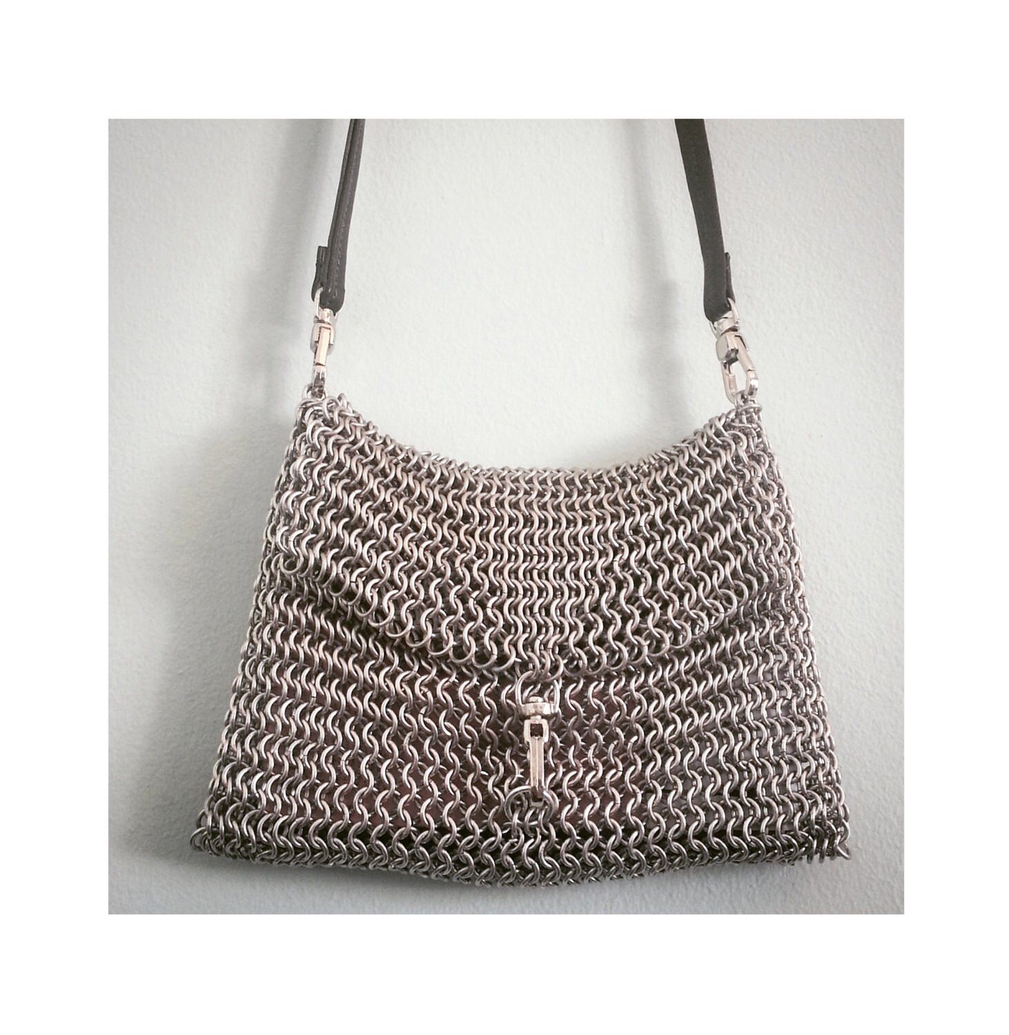 Handmade Chainmail Shoulder Bag in Metallic Silver Color